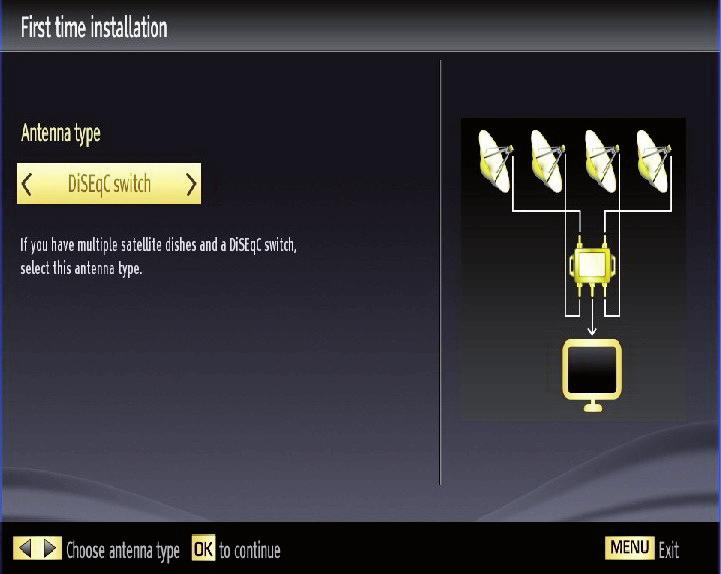 DiSEqC switch: If you have multiple satellite dishes and a DiSEqC switch, select this antenna type.