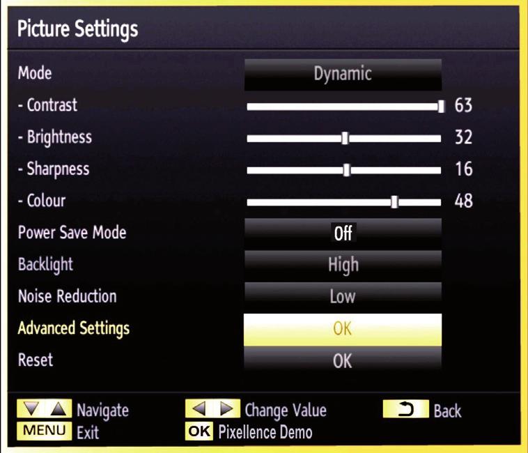 Contrast: Sets the lightness and darkness values of the screen. Brightness: Sets the brightness value for the screen. Sharpness: Sets the sharpness value for the objects displayed on the screen.