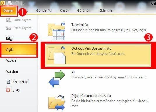 10- Bütün bu işlemleri yaptıktan sonra eskiye dönük maillerimizi Outlook programı