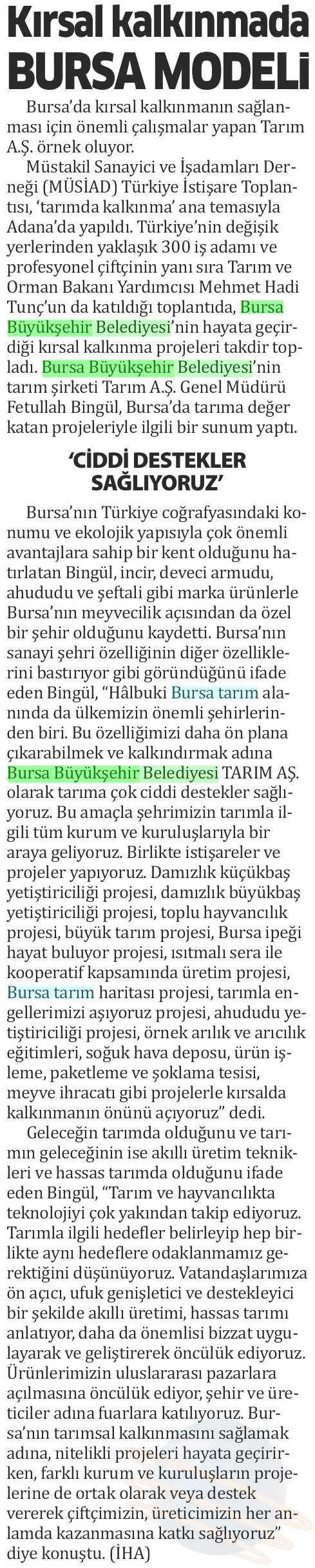 KIRSAL KALKINMADA BURSA MODELI Yayın Adı : Bursa