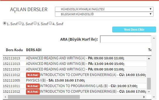 Ders Kayıt - Uyarılar (Aktif) Mezuniyet