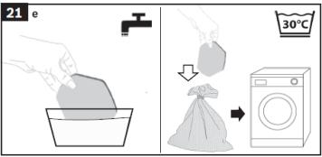 c)kopuk filtre ve mikrofiltre cerceveden cıkartılmalıdır. d)kopuk filtre ve mikrofiltre musluk suyunun altında yıkanmalıdır.
