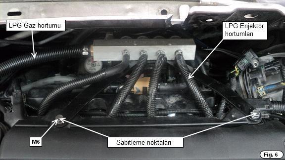 Enjektör raili motor bloğu üzerine resimdeki gibi