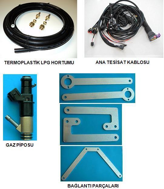 sensörü soketi ve PC iletişim soketi) 7- LPG kablo tesisatı ve Sigorta 8- LPG Tankı (630x200 mm 47 lt simit tank) 9-