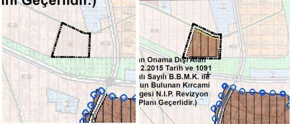 Şekil 20: Topçular Mahallesi Askeri Alan olarak planlı iken Orta-1 yoğunlukta Gelişme Konut Alanı olarak planlanmasına ilişkin plan