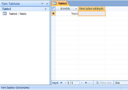 içeriğine boş bir tablo eklemiş olacaktır. Veri tabanınızda kullanacağınız tablo sayısı birden fazla olacaksa yeni tablo oluşturma işlemi yapmanız gerekecektir. 2.1.