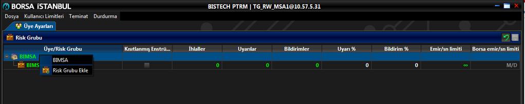 Şekil 25 Mevcut Kullanım Paneli Filtreleme Seçenekleri Ekran Görüntüsü BISTECH İşlem Öncesi Risk Yönetimi (PTRM) Uygulaması VİOP Kullanıcı Kılavuzu 5.4. Risk Grubu Oluşturma 5.4.1.