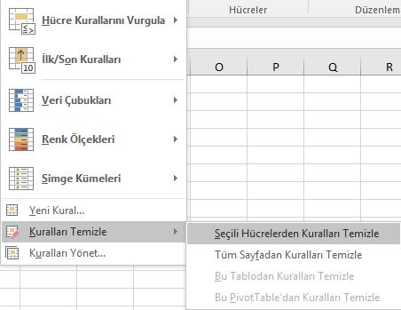 Koşullu Biçimlendirmeyi kaldırmak (Koşullu