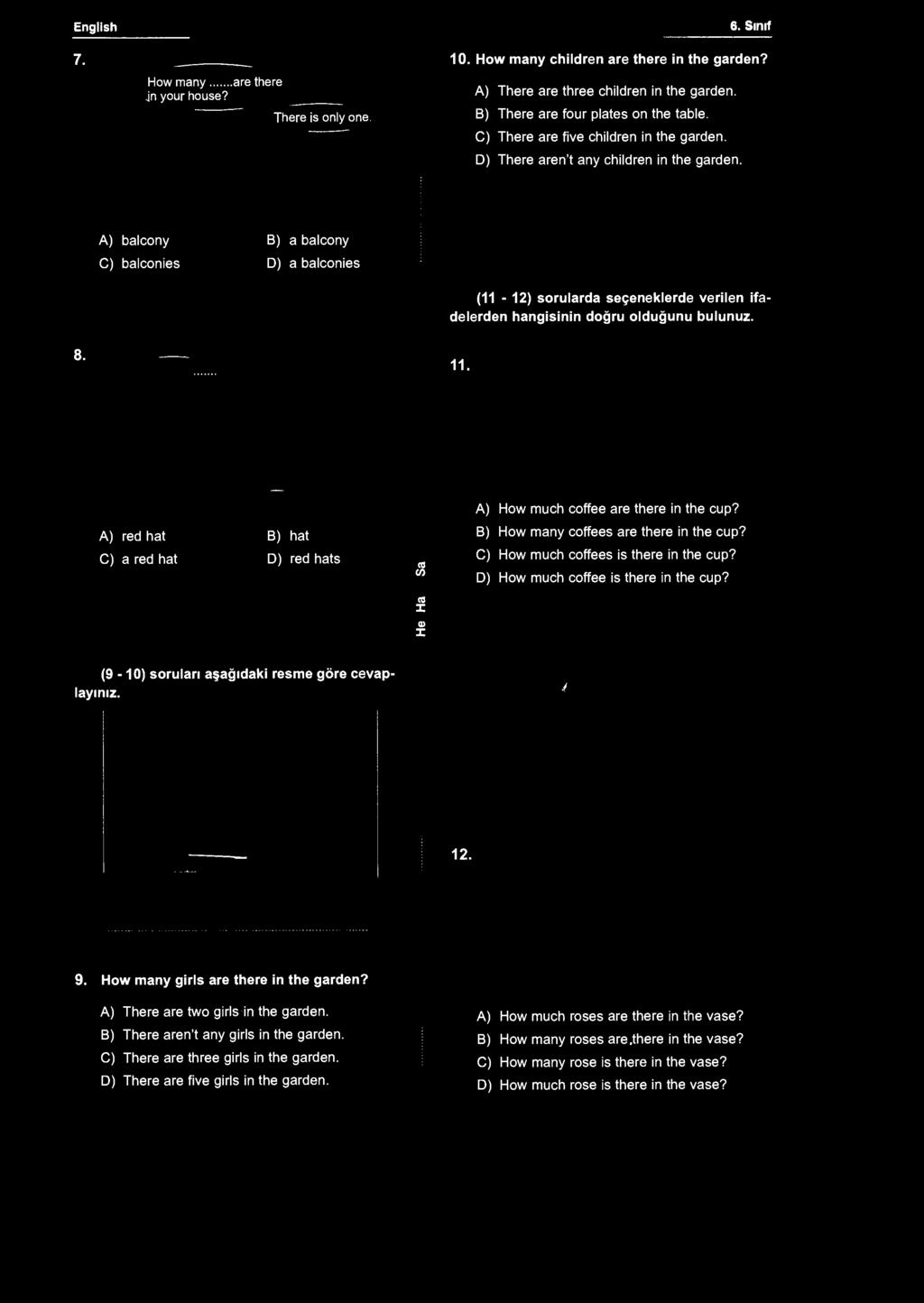 English 6. Sınıf 7. How many are there jn your house? There is only one. 10. How many children are there in the garden? A) There are three children in the garden.