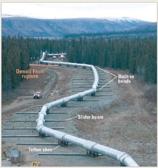 Trans-Alaska petrol boru hattı Denali fayını geçtiği yüzey kırığından doğacak