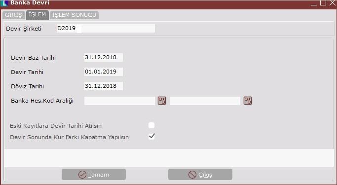 Eğer hesabın bakiyesi varsa, son hesap açma işleminde girilen tutar, devir baz tarihine bakılmaksızın yeni sene şirketine devredilmektedir.