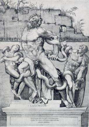 Görsel 5. Marco Dente, Laocoon, 48.8 cm. x 33.8 cm., Bakır Gravür, 1520-25, Güzel Sanatlar Müzesi, Boston, ABD.