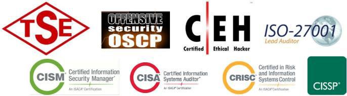 Ekip sertifikasyonları arasında, TSE, OSCP, CEH, ISO27001 LA, CISSP, CISM, CISA ve CRISC sertifikaları bulunmaktadır.