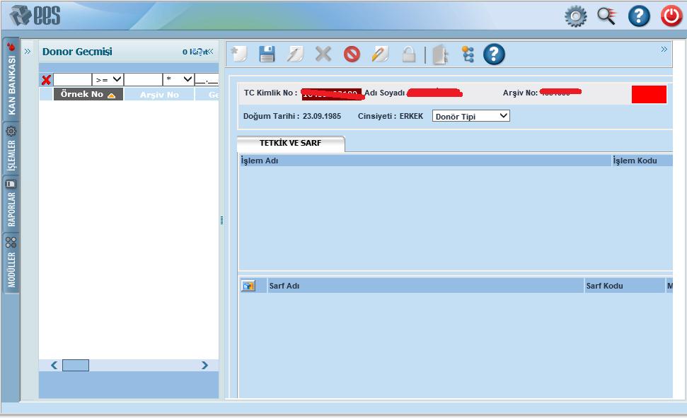 Şekil 12: Donör Kayıt Görüntüleme Ekranı Donör Kayıt Ekleme ekranında (bkz Resim 8) girilen tüm bilgiler Donör Kayıt Görüntüleme ekranında