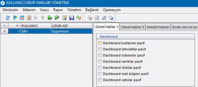 SRV Kullanıcısı İçin Dashboard