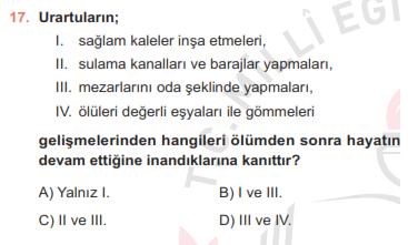 11. Aşağıda bir ilin aylara göre yağış grafiği verilmiştir. Yağış (mm) 300 250 200 150 100 50 0 O Ş M N M H T A E E K A Aylar 16. Hititler tarafsız tarih yazıcılığını başlatan devlettir.