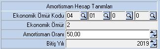 Hızlı amortisman yöntemi seçilmiş olması durumunda oran %100 olacağından ve %50 yi aşacağından dolayı, Amortisman oranı %50 olarak uygulanacaktır.