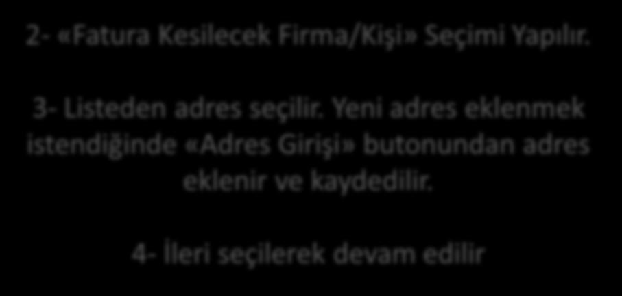 Yeni adres eklenmek istendiğinde «Adres Girişi» butonundan adres eklenir ve kaydedilir.