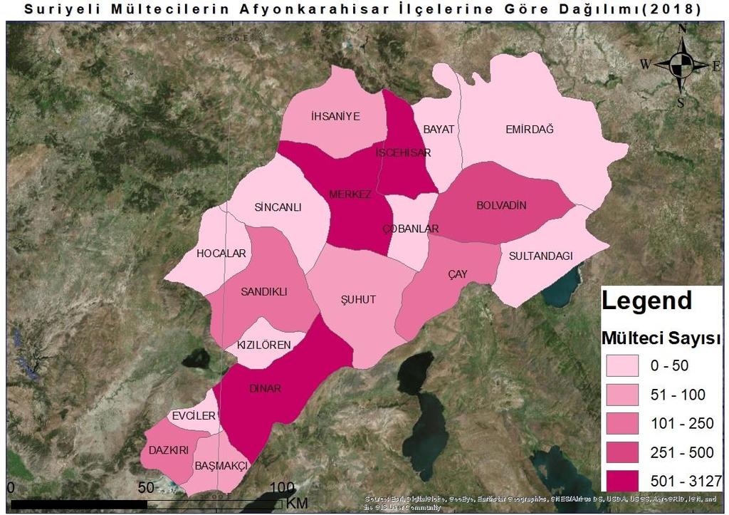 Şekil 7: Geçici koruma kapsamında bulunan Suriyelilerin yaş ve cinsiyete göre dağılımı (2018) Afyonkarahisar şehrinde zorunlu göçe katılmış ve mülteci olarak yaşayan Suriye kökenlilerle yapılmış