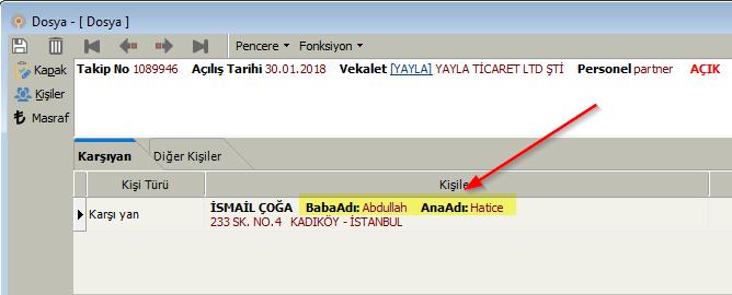 Aşağıdaki örnekte Müvekkil tarafından kabul edilen 2 masraf kaydı girilmiştir ve dosya masrafına bir etkisi olmamıştır.