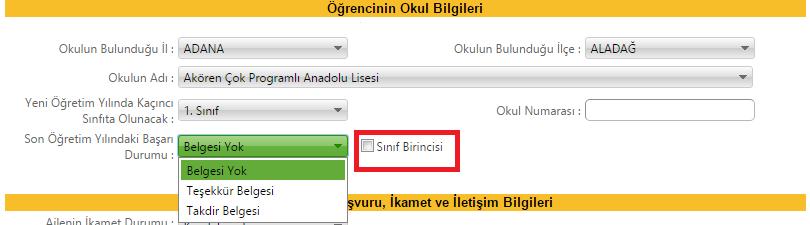 Bu bölümde yer alan alanların doldurulması sırasında dikkat edilmesi gereken hususlar şunlardır: 1- Okulun Bulunduğu İl, Okulun Bulunduğu İlçe, Okulun Adı ve Yeni Öğretim Döneminde Kaçıncı Sınıfta