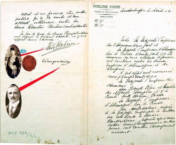 Türkiye ile Almanya arasında 2 Ağustos ta İstanbul da imzalanan gizli ve uğursuz anlaşmanın ilk ve son sayfaları.
