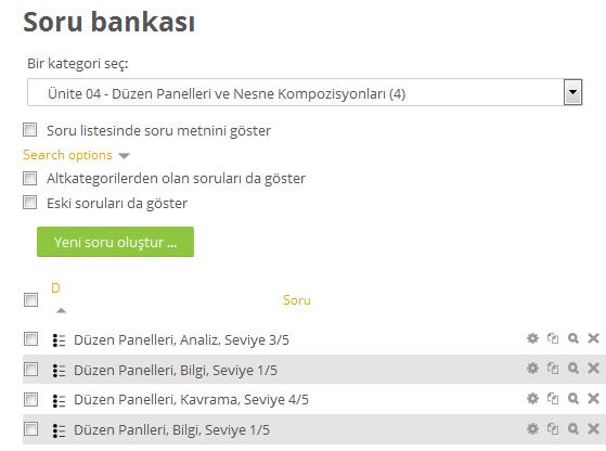 Kategori listesinden ünite seçimini yaparak o üniteye ait soruları listeleyiniz. 2.