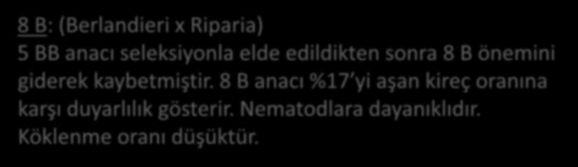 5 C : (Berlandieri x Riparia) 5 C nin bağcılık tekniği yönünden özellikleri 5BB anacına benzer.