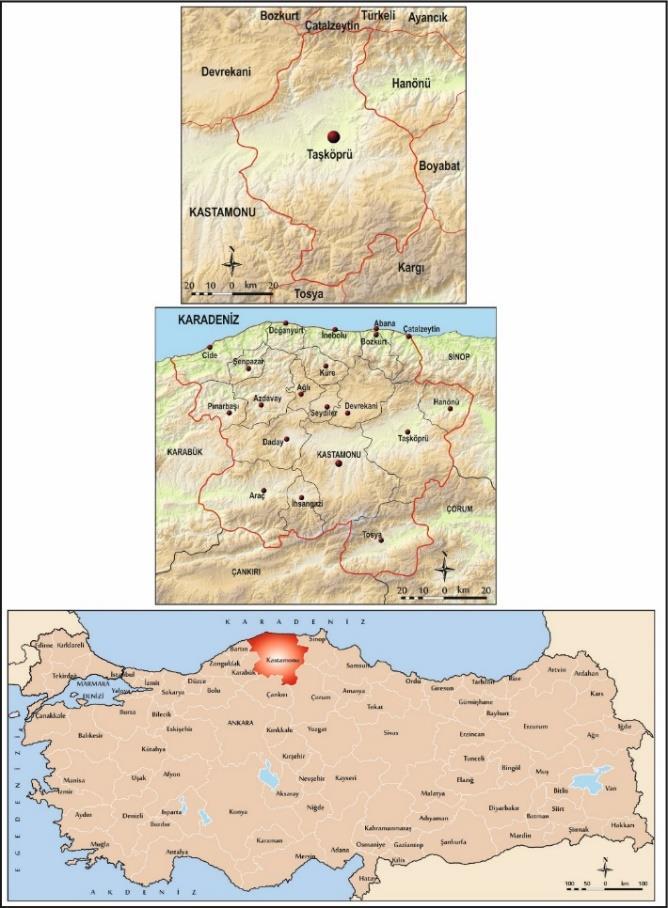 İbrahim SEZER / Taşköprü İlçesinin Tarımsal Üretim Durumu ve Kastamonu Tarımındaki Yeri Harita 1. Taşköprü İlçesinin Lokasyonu. 3.