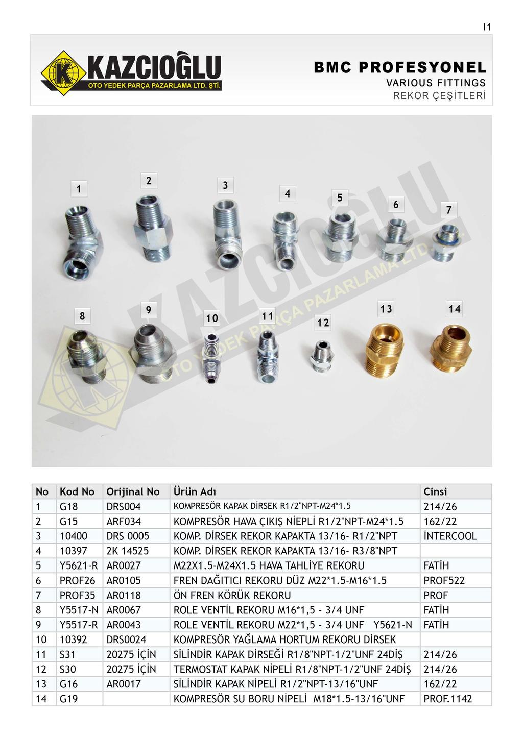 VARIOUS FITTINGS REKOR ÇEŞİTLERİ 0 G8 DRS00 G ARF0 000 DRS 000 097 K Y6-R AR007 6 PROF6 AR00 7 PROF AR08 8 Y7-N AR0067 9 Y7-R AR00 0 09 DRS00 S 07 İÇİN S0 07 İÇİN G6 AR007 G9 KOMPRESÖR KAPAK DİRSEK R