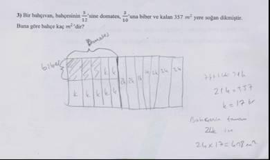 Tuna, Biber & Yurt GEFAD / GUJGEF 33(1): 129-146 (2013) 139 Bu çözümde de öğretmen adayı paydaları eşitlemediği halde aynı şekil üzerinde hem biberi hem de domatesi gösteren alanı gösterdiğinden