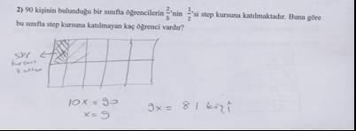 Tuna, Biber & Yurt GEFAD / GUJGEF 33(1): 129-146 (2013) 137 Bu soruda öğretmen adayı alan yönteminden gitmiştir ama şekil olarak dikdörtgen yerine daireyi kullanmıştır.