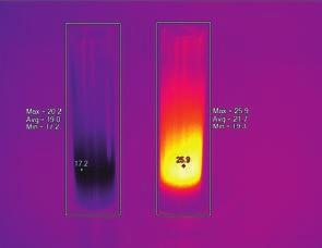 Kontrollü endotermik bir kimyasal reaksiyon (solda) ile kontrollü ekzotermik bir kimyasal reaksiyon (sağda) arasında termal karşılaştırma Uçak pervanesinde katmanlanma alanı ve çoklu iğne deliği