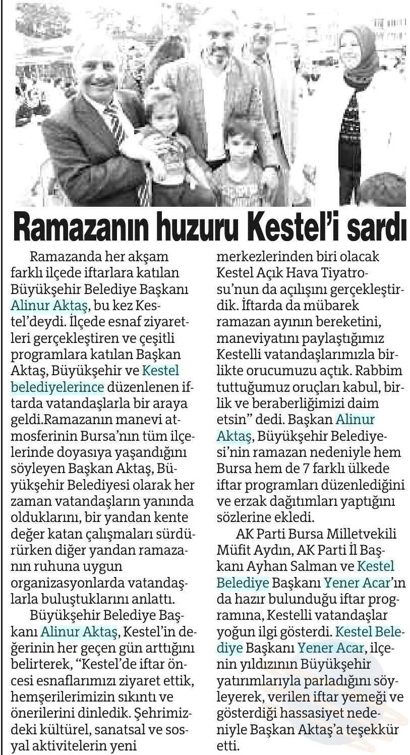 RAMAZANIN HUZURU KESTELI SARDI Yayın Adı : Bursa'da