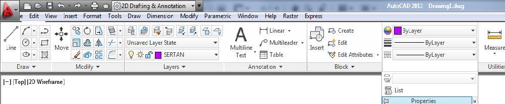 VI-ÖZELLİKLER PROPERTIES PANELİ AutoCAD 2012 de Şeritin sekmesinin Özellikler Properties paneli. AutoCAD 2012 de Şeritin sekmesinin (genişletilmiş Özellikler Properties paneli.