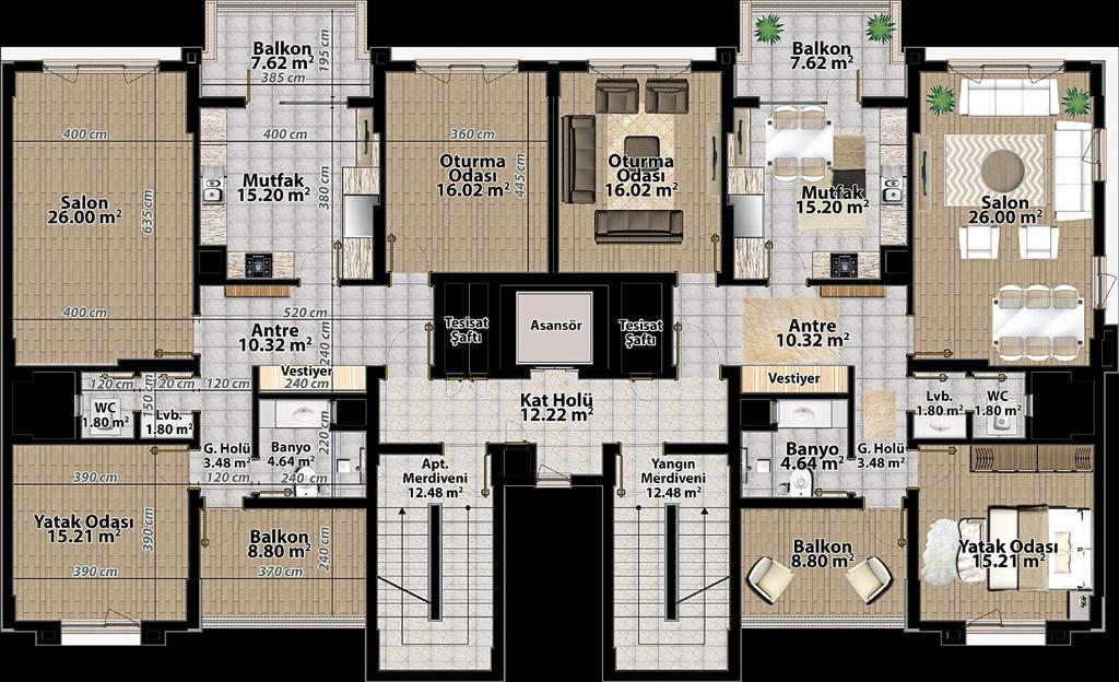 Kat 2+1 Planı 1) ANTRE 10.32 m 2 2) OTURMA ODASI 16.