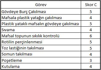 Bunun sonucunda Çizelge 7.5 deki durum elde edilir. Çizelge 7.5 : C skoru tablosu. B grubundaki skorlardan tek bir skor elde edebilmek için 5.