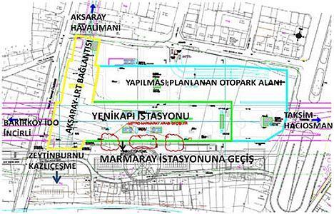 3.8 Yenikapı Entegrasyon Noktası Şekil 10 :Yenikapı Entegrasyon Noktası İstanbul un en büyük aktarma istasyonu olan Yenikapı İstasyonu M1A,M2A ve M2 metro hatlarıyla Marmaray