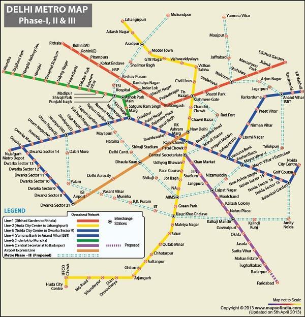 4.4 Delhi Metrosu [5] Şekil 14 : Delhi Metrosu Hindistan ın en büyük ikinci kenti olan Delhi de 2002 senesinde işletmeye açılan Delhi metrosu 198 km hat uzunluğuna, 7 adet metro hattına ve de 154
