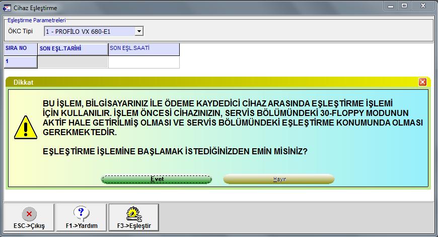 ÖKC Cihaz Eşleştirme OKC cihazının işlem yapılacak bilgisayar ile bir kez eşleştirilmesi gereklidir.