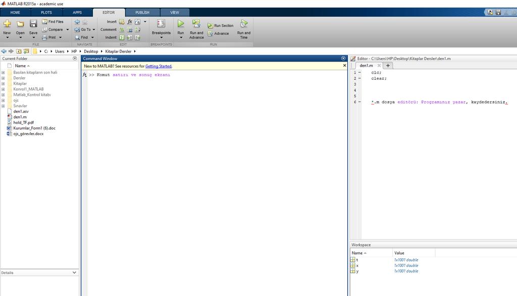 1- Temel MATLAB Fonksiyonları ve Programlama >> help elfun ile kategorilere ayrılmış biçimde temel MATLAB fonksiyonlarını görebilirsiniz. Bazı temel MATLAB fonksiyonları aşağıda verilmiştir.