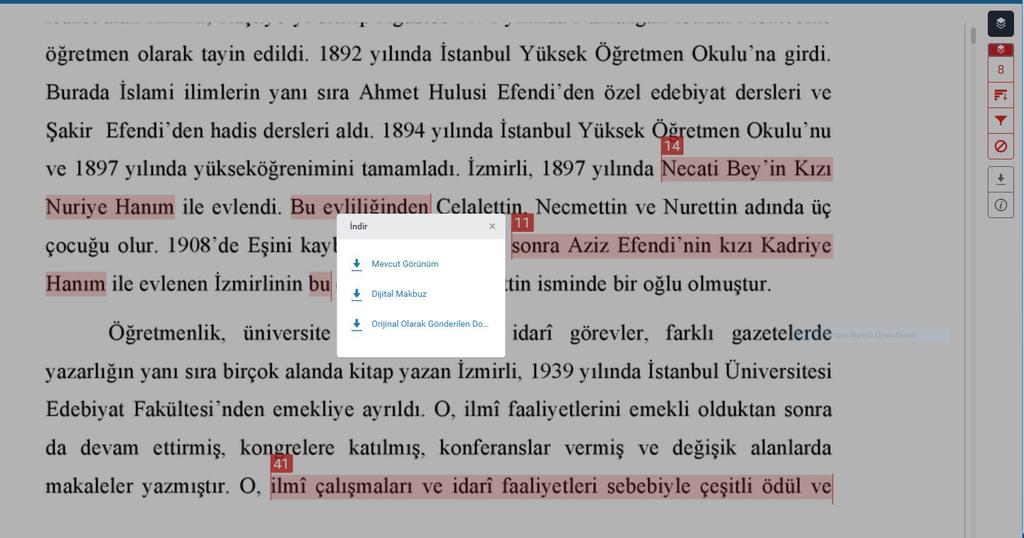 20. Turnitin Orijinallik Raporunu almak için sağ tarafta sondan ikinci buton olan İndir butonuna tıklayınız. Açılan penceredeki Mevcut Görünüm ü tıklayınız. Dosya bilgisayarınıza indirilecektir. 22.