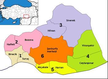 Çizelge 1 Şanlıurfa ili ve ilçeleri bazında mısır ekim alanı (TÜİK, 2012) ve anket yapılan tarla sayısı Table 1 Corn sown area in Şanlıurfa province and its districts (TÜİK, 2012) and the number of