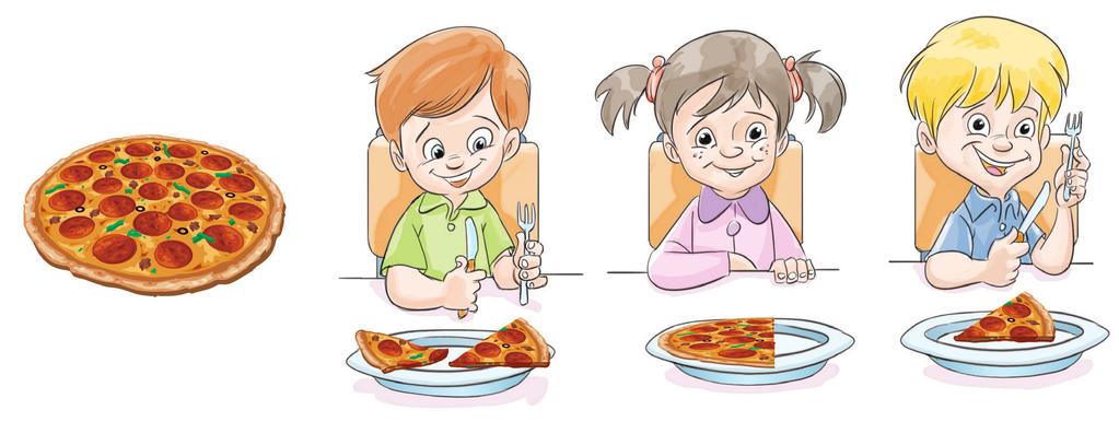 Kesirler 1. Çeyreği boyanmış şekilleri işaretleyelim. 2. Çocuklardan hangisi pizzanın çeyreğini yemiştir? İşaretleyelim. 3. Cümlelerdeki boşluklara uygun sözcükleri yazalım.
