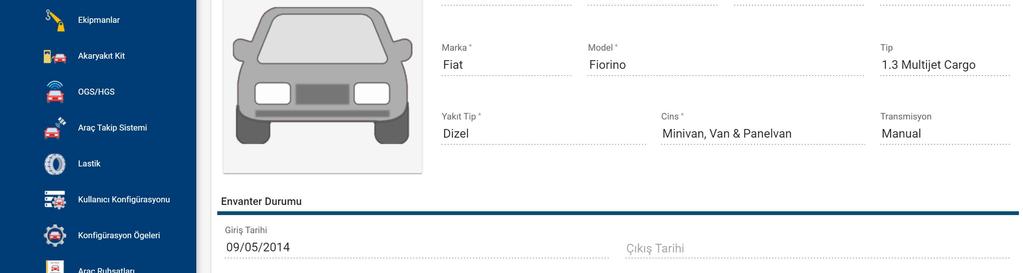 Araçlarınız, ekipmanlarınız, geçmiş bilgiler, sürücü atamaları, önemli tarihler ile ilgili