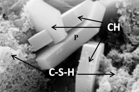 a) C-S-H bileşimleri (kristali, jeli): İç yapı olarak genellikle lif ve ince levha veya yaprak halinde olmak üzere iki değişik şekle sahiptir.