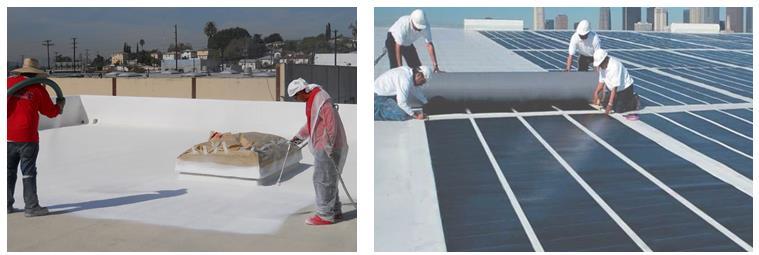 Şekil 4.2. Düşük Eğimli Çatıya Sıva Püskürtülmesi, Serin Çatı Üzerinde Fotovoltaik Güneş Panelleri Montajı.