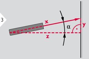 İşlemler Akıllı Yatay Mod Yatay mesafe, 1 bilinen uzunluk ve 1 bilinen açı ile trigonometrik kosinüs fonksiyonuna göre hesaplanır.