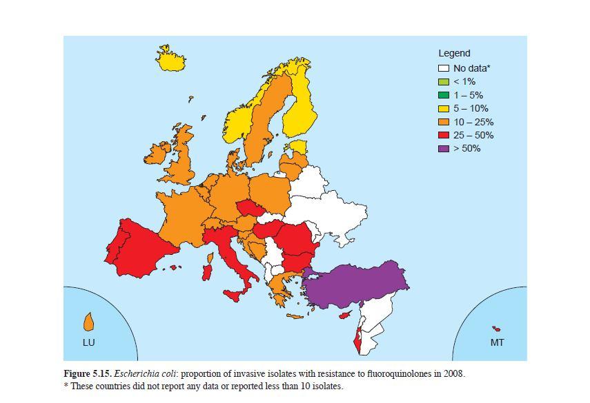 TÜRKIYE EARS Çalışması verileri Kinolon Direnci >%50 E.