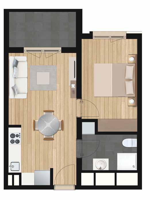 06 1+1 5.25 m 2 Yatak Odası 11.29 m 2 dai- 2+1A 5.58 m 2 1+1 daireler genel brüt 56.84-59.32 m 2 aralığındadır. Daire içi mobilyalar tanıtım amaçlıdır, teslim edilmemektedir.